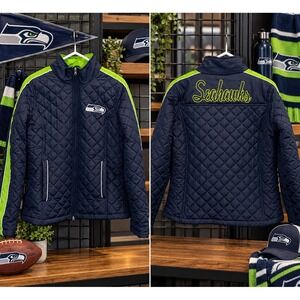 NFL Team Apparel Seattle Seahawks Women Quilted Jacket Navy Blue Green Large